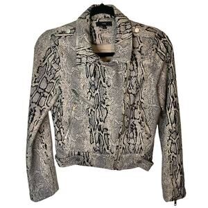 Fate Faux Snakeskin Moto Jacket Gray Ivory Black Very Soft Full Zip Size Small